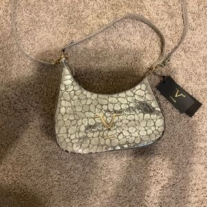 V Italia Versace 1969 Metallic Leather Shoulder Handbag Stone Texture